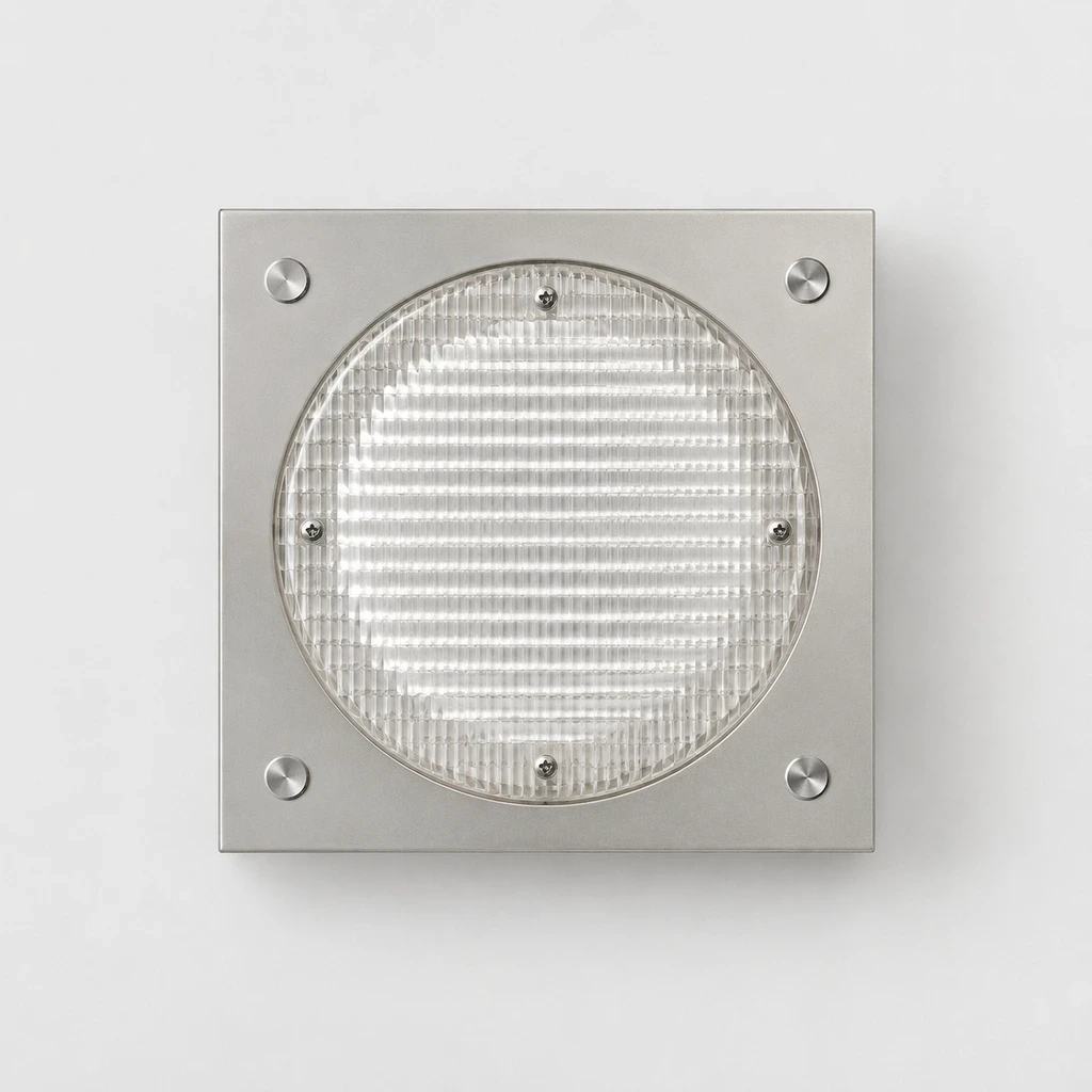 Square iron wall sconce with ribbed acrylic diffuser switched off