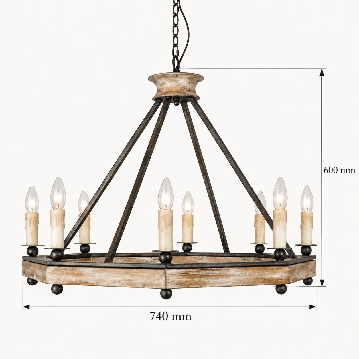 Width 740 mm and illustrated fixture height 600 mm