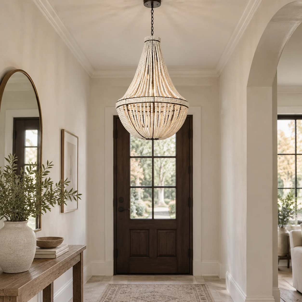 60 cm tapered beaded chandelier in an entry