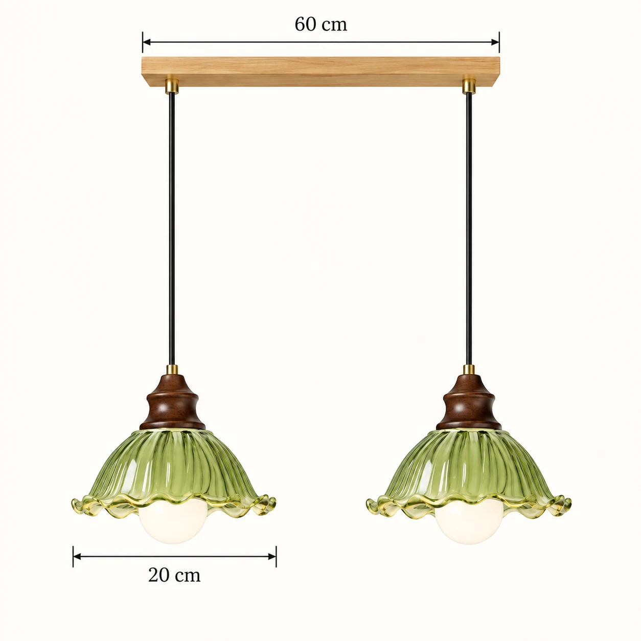 Two pendant rail 60 cm and shade diameter 20 cm