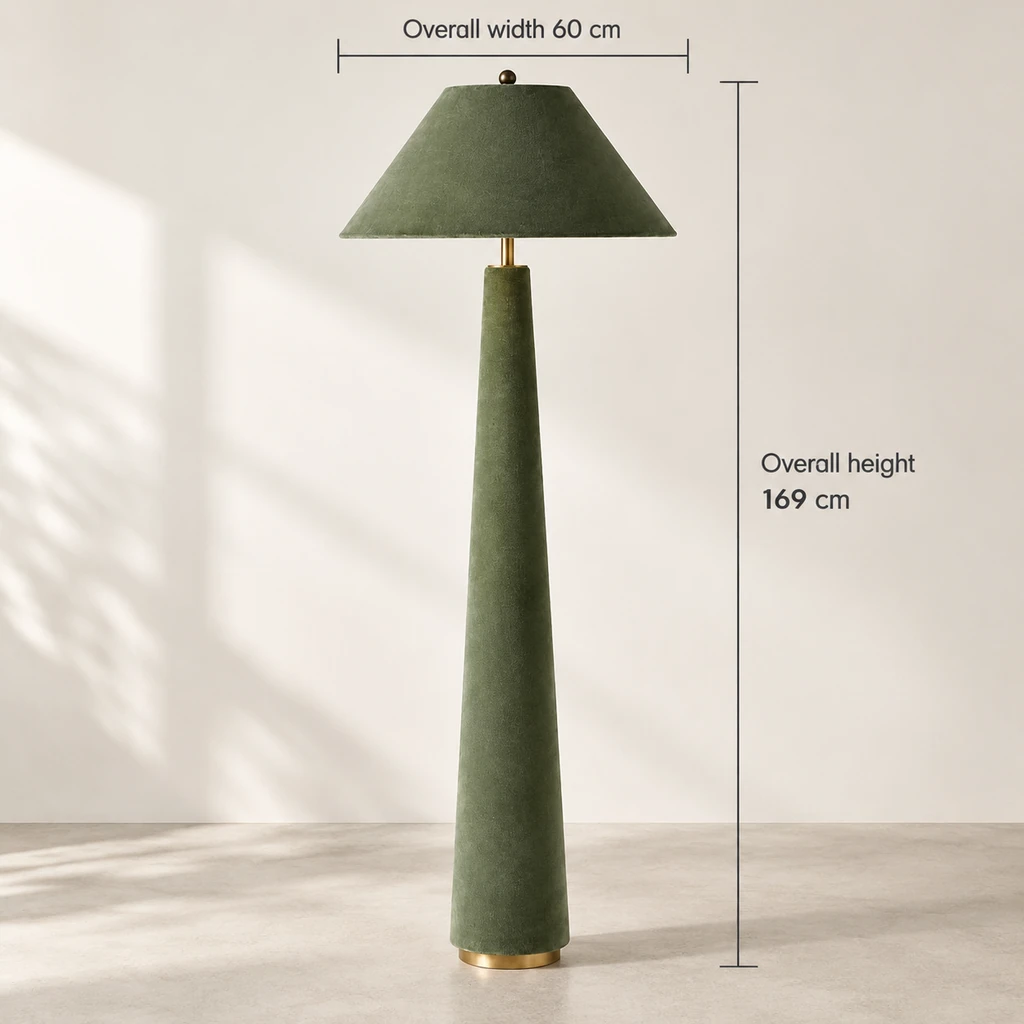 Marlowe floor lamp dimensions: overall width 60 cm and height 169 cm