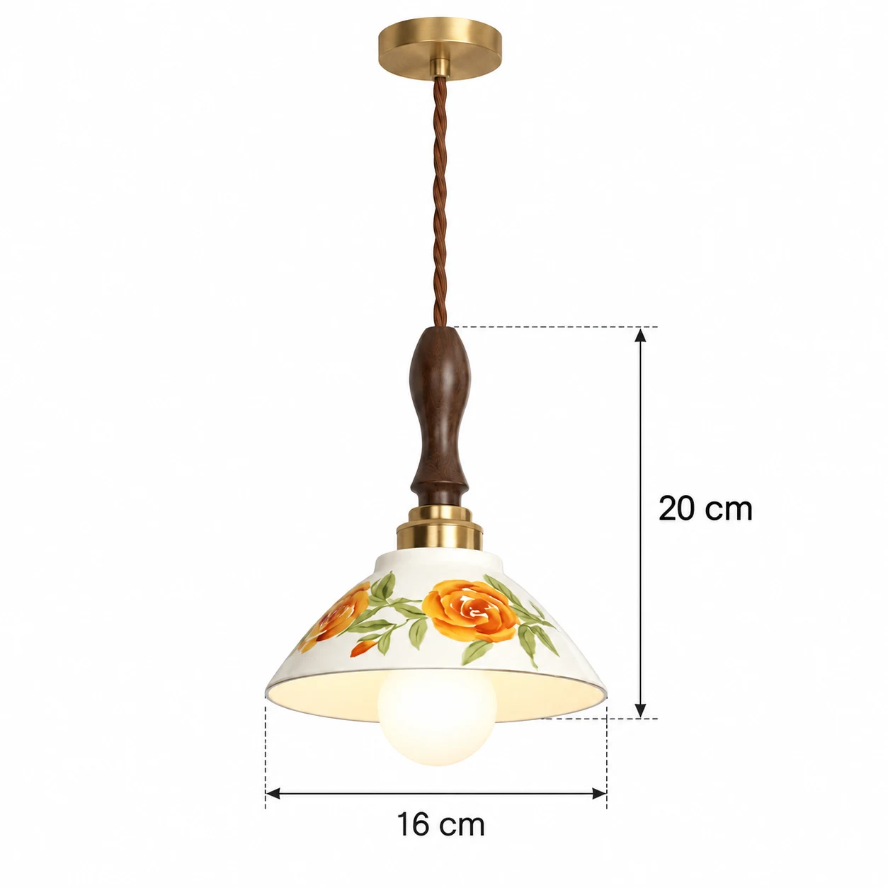 16 cm ceramic shade diameter and 20 cm illustrated body height