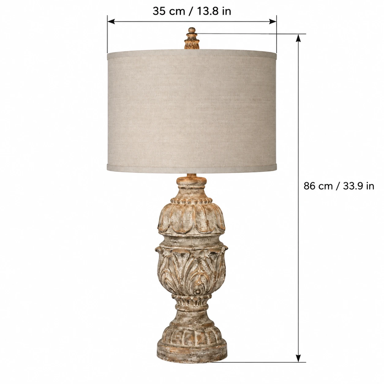 Diameter 35 cm and overall height 86 cm
