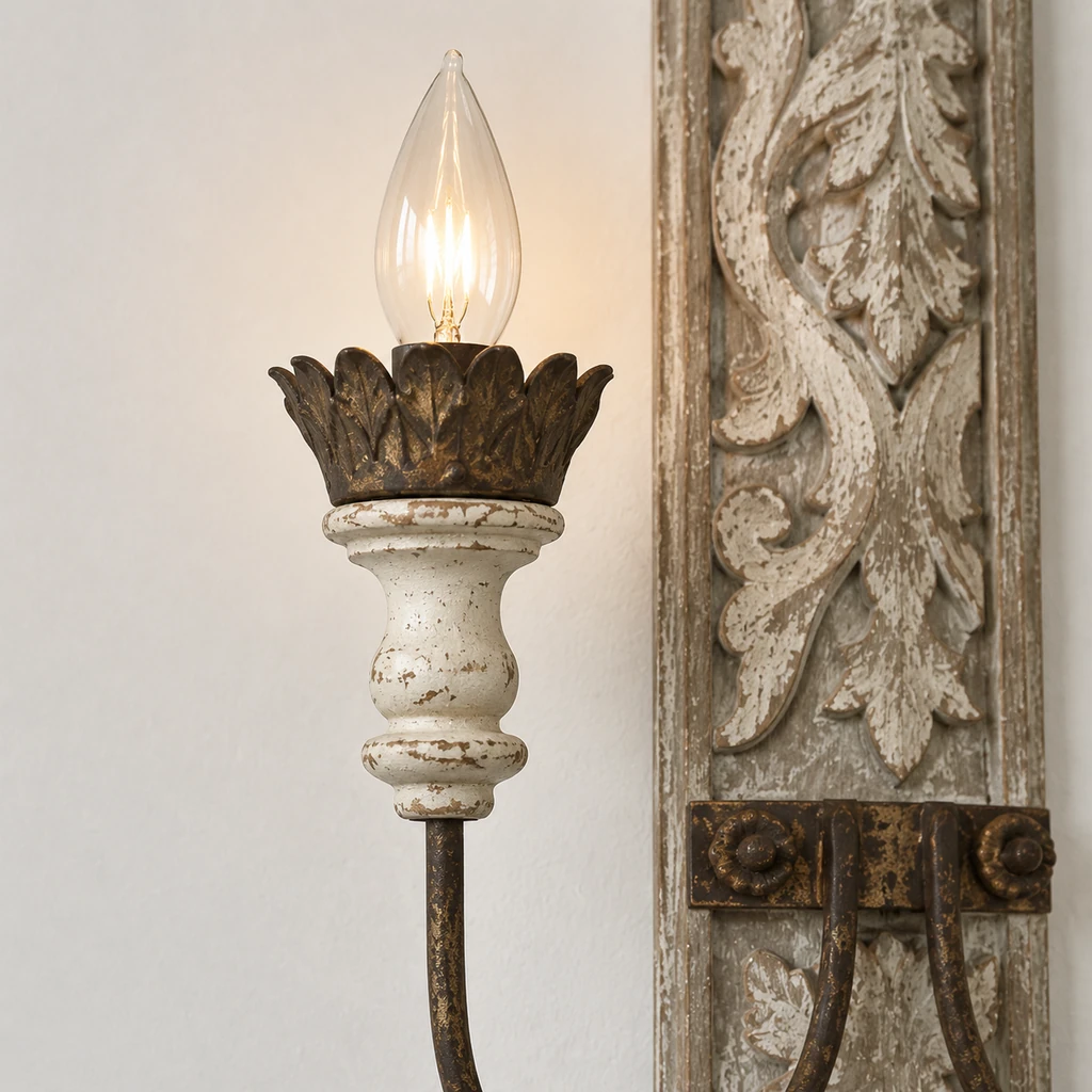 Close detail of the white candle sleeve and crown-shaped bobeche