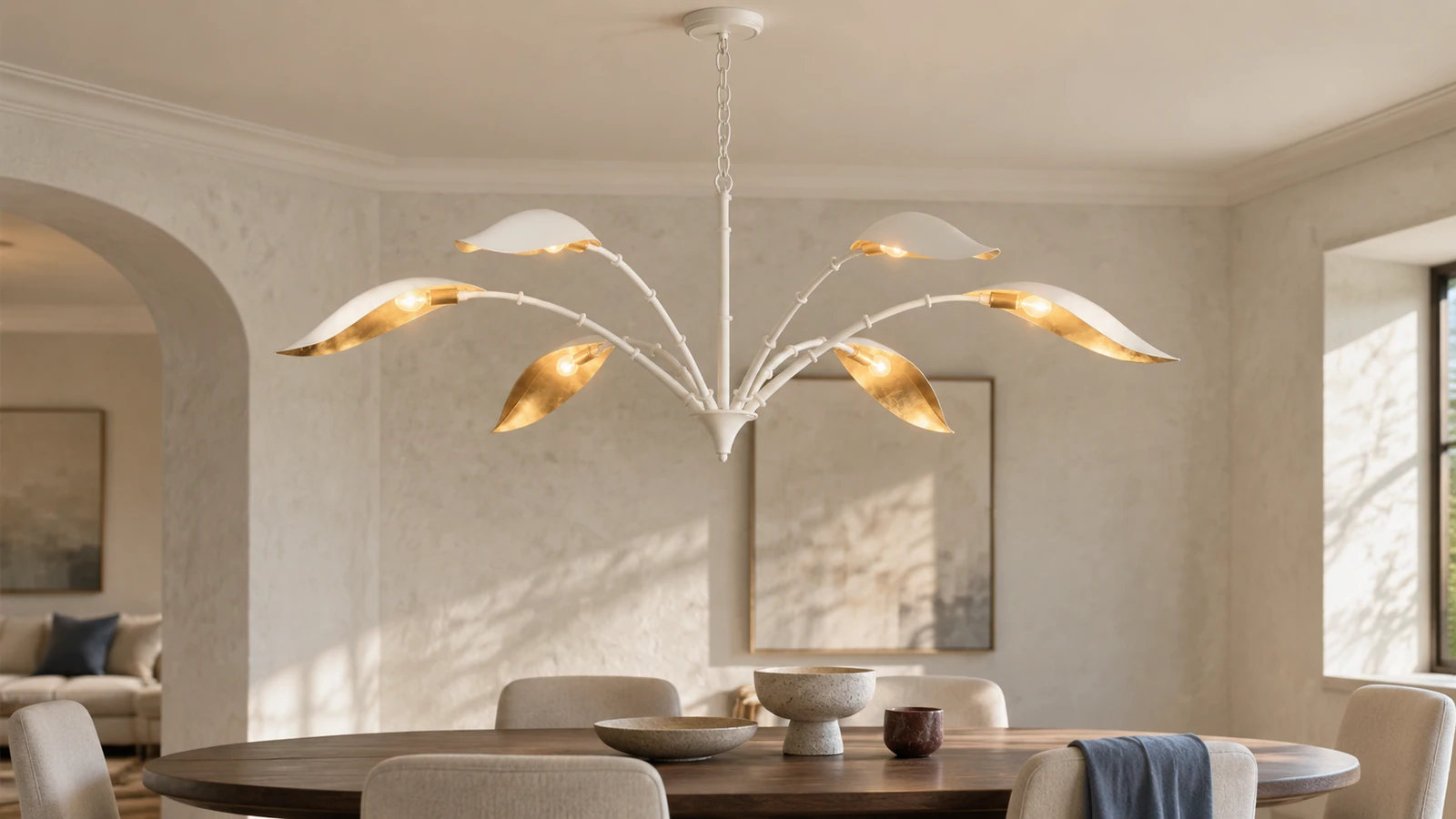 Elowen botanical chandelier above a refined dining table