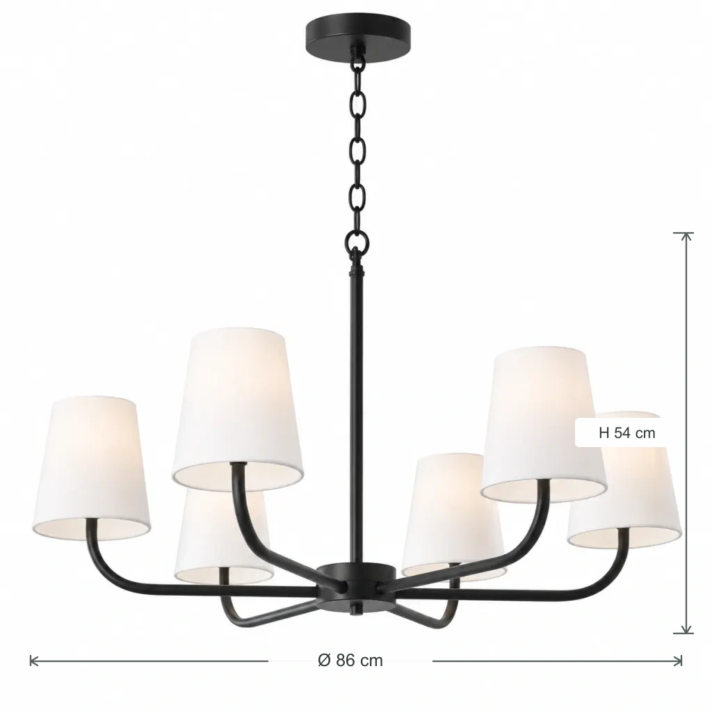 Chandelier body diameter 86 centimetres and body height 54 centimetres excluding chain