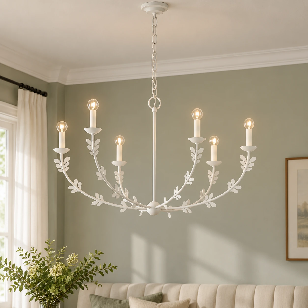 White chandelier in a sitting room