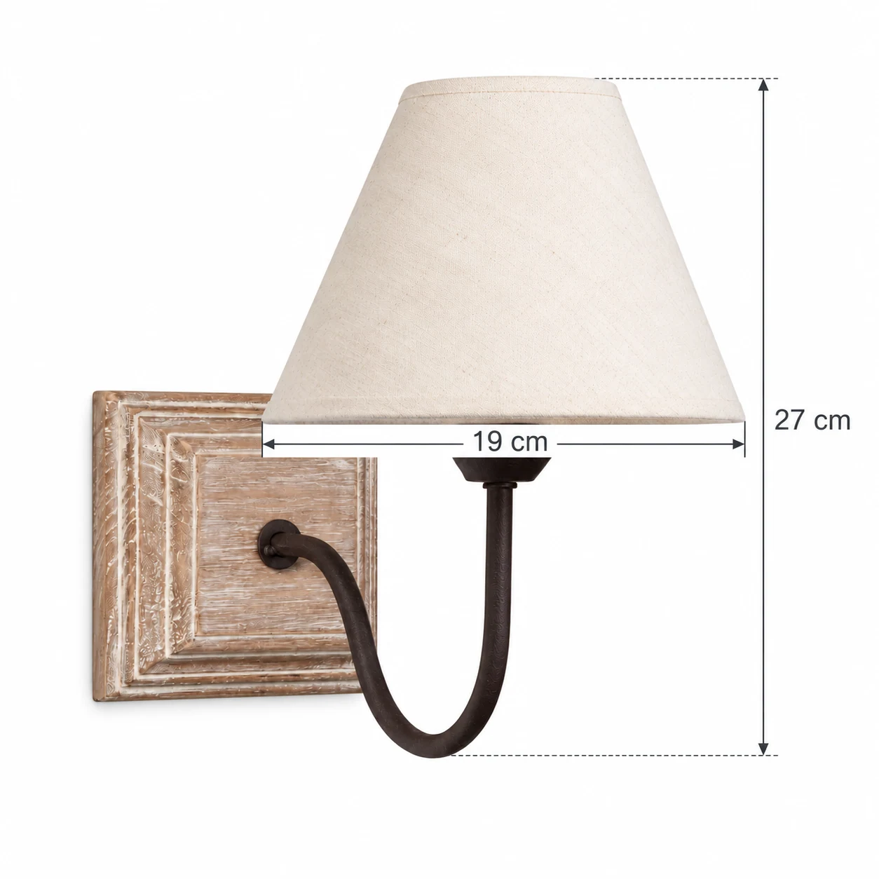 Wall light dimensions, 19 cm shade width and 27 cm overall height