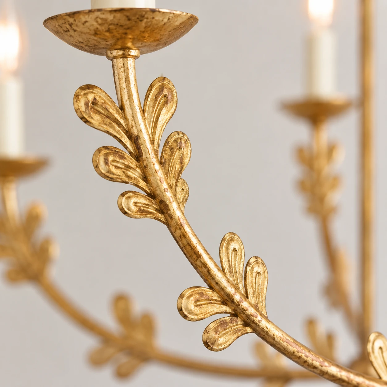 Close view of gold iron leaf details