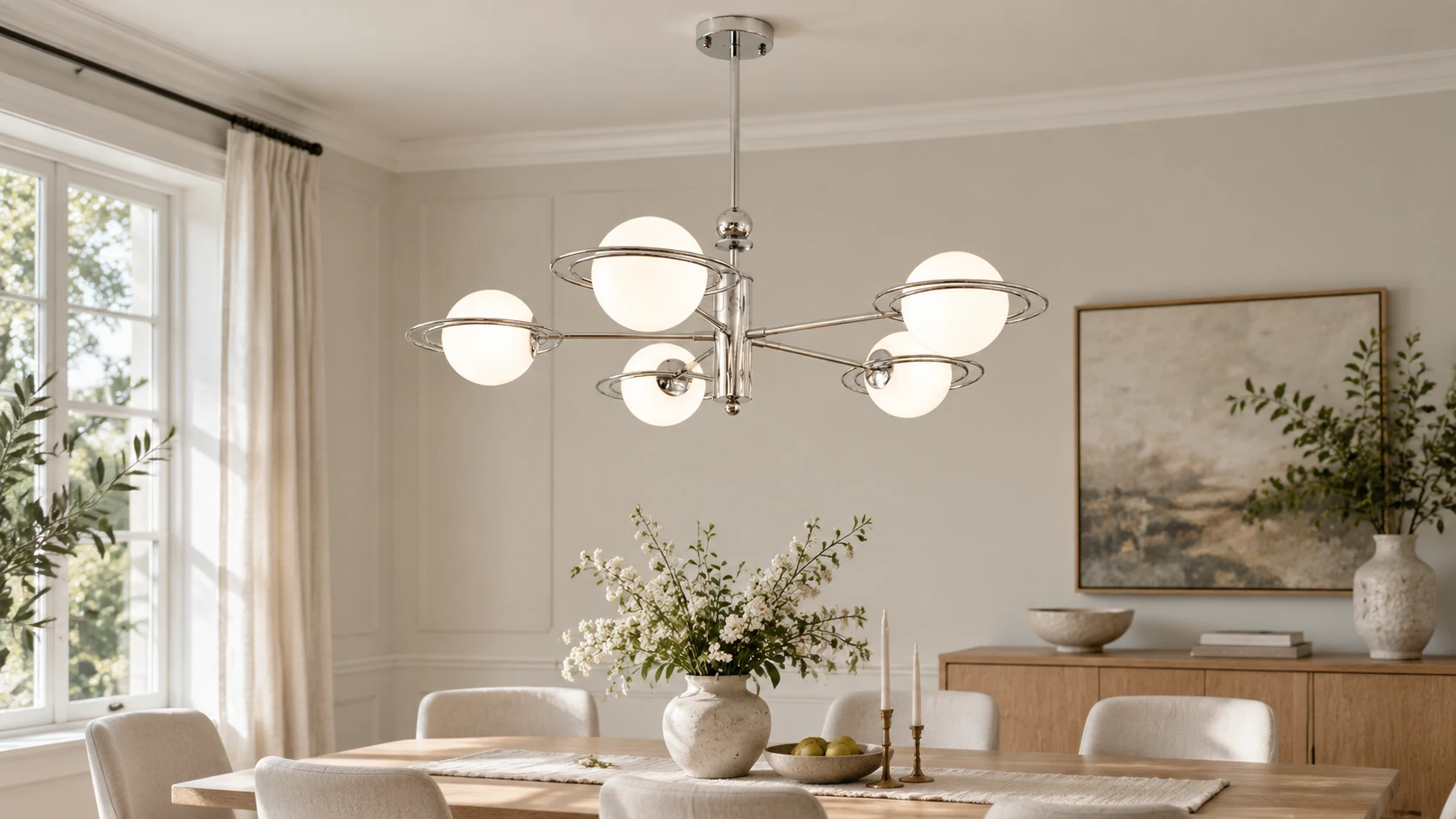 Mira Bauhaus orb-ring pendant light dining banner