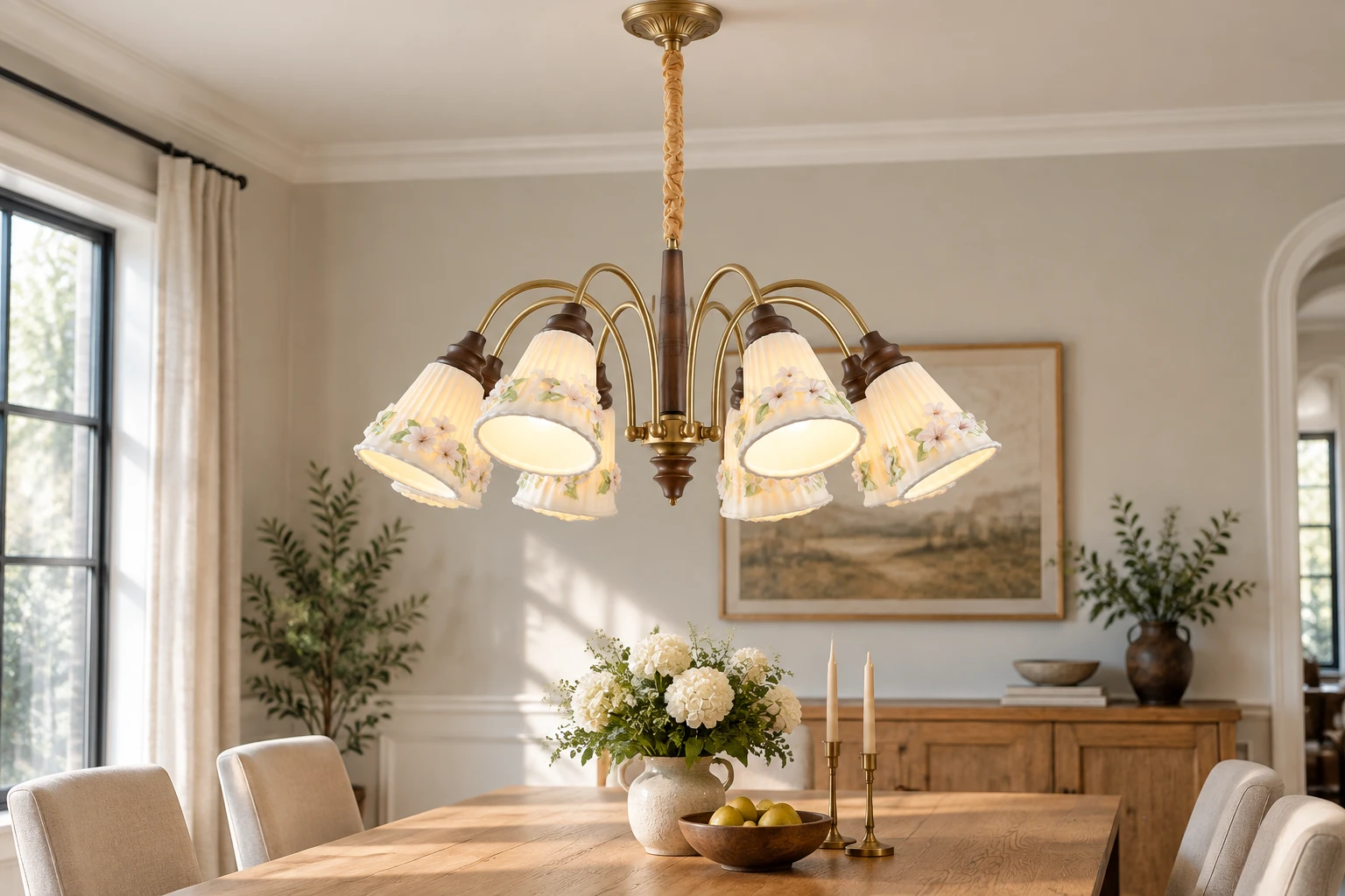 Elise French floral pendant light dining banner
