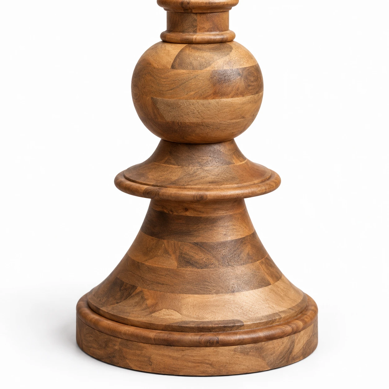Close detail of the turned solid-wood lamp base