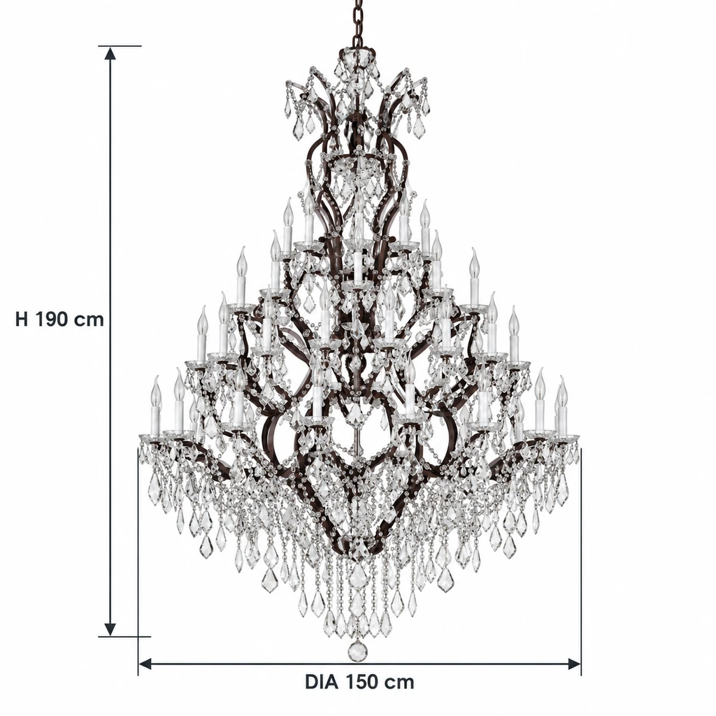 Aurelia chandelier dimensions: 190 cm high and 150 cm diameter