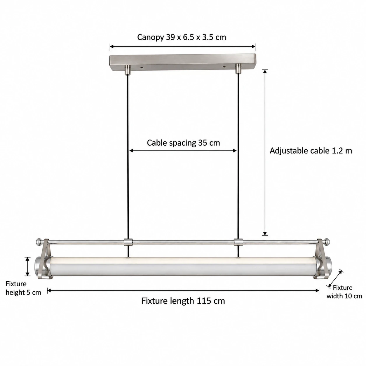 Fengshan Bauhaus Geometric Aluminum Linear Pendant Light dimensions: 62 cm diameter, 55 cm height, and 12 cm canopy diameter