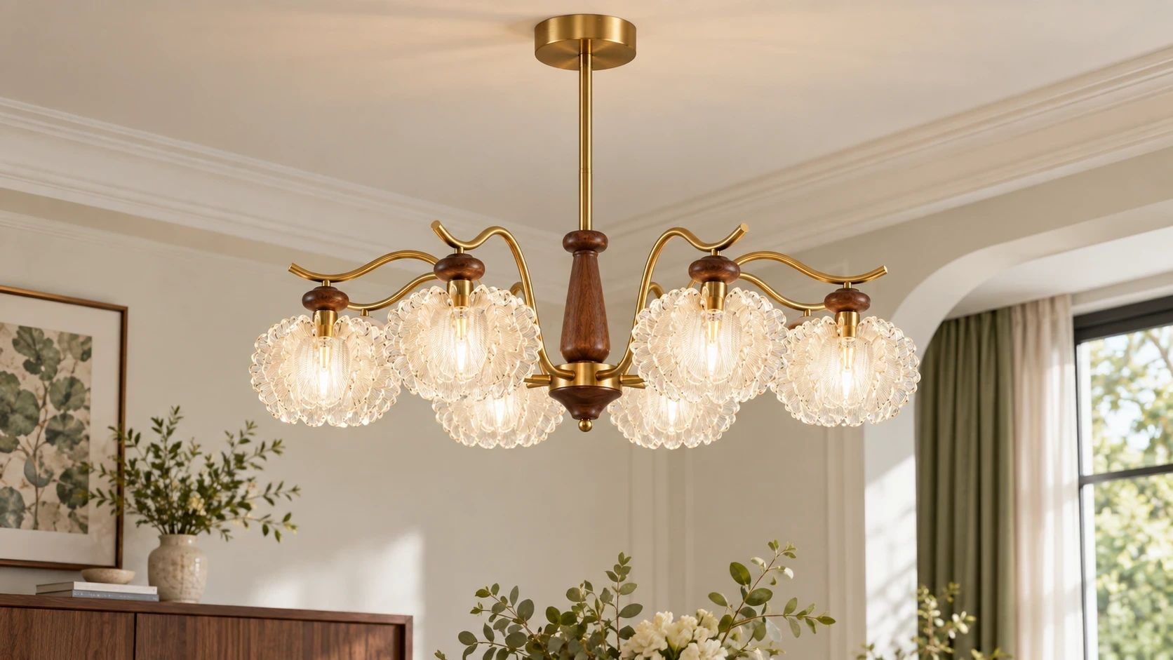 Wushlp Vintage Petal Acrylic Branch Chandelier installed in a bright entry hall