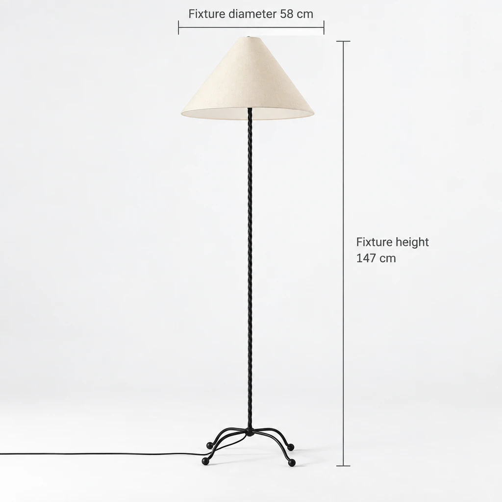 Sage floor lamp dimensions: diameter 58 cm and fixture height 147 cm
