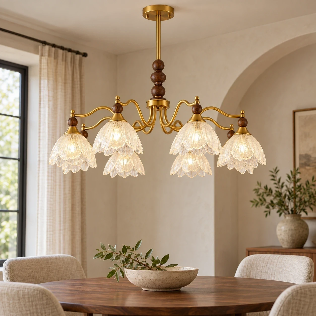 Wushlp Vintage Petal Glass Branch Chandelier in a corridor
