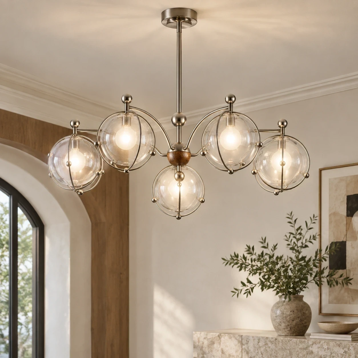 Wushlp Vintage Planet Glass Branch Chandelier in a corridor
