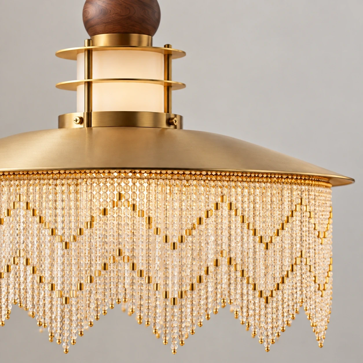 Close view of the iron fringe and translucent PMMA shade