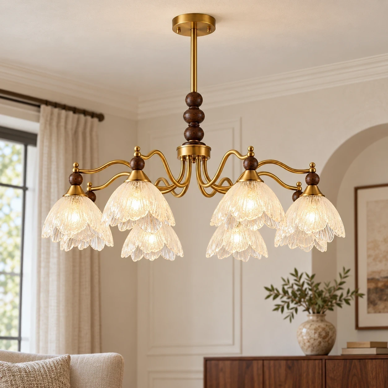 Wushlp Vintage Petal Glass Branch Chandelier installed beside a bed