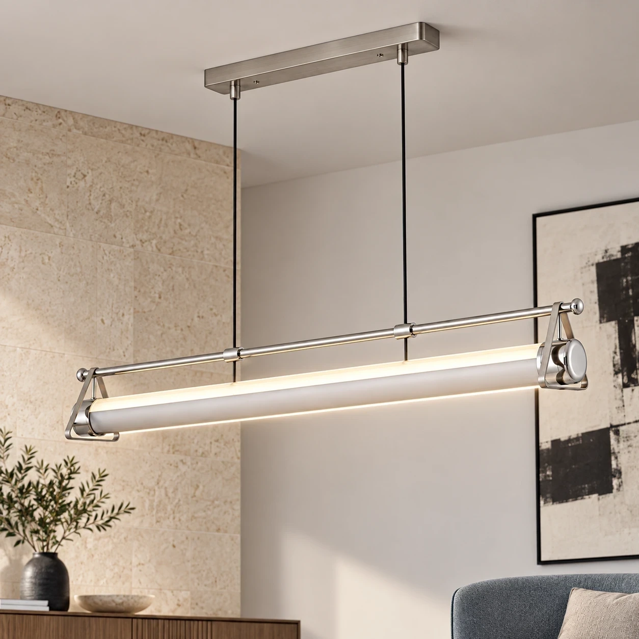 Fengshan Bauhaus Geometric Aluminum Linear Pendant Light in a living room