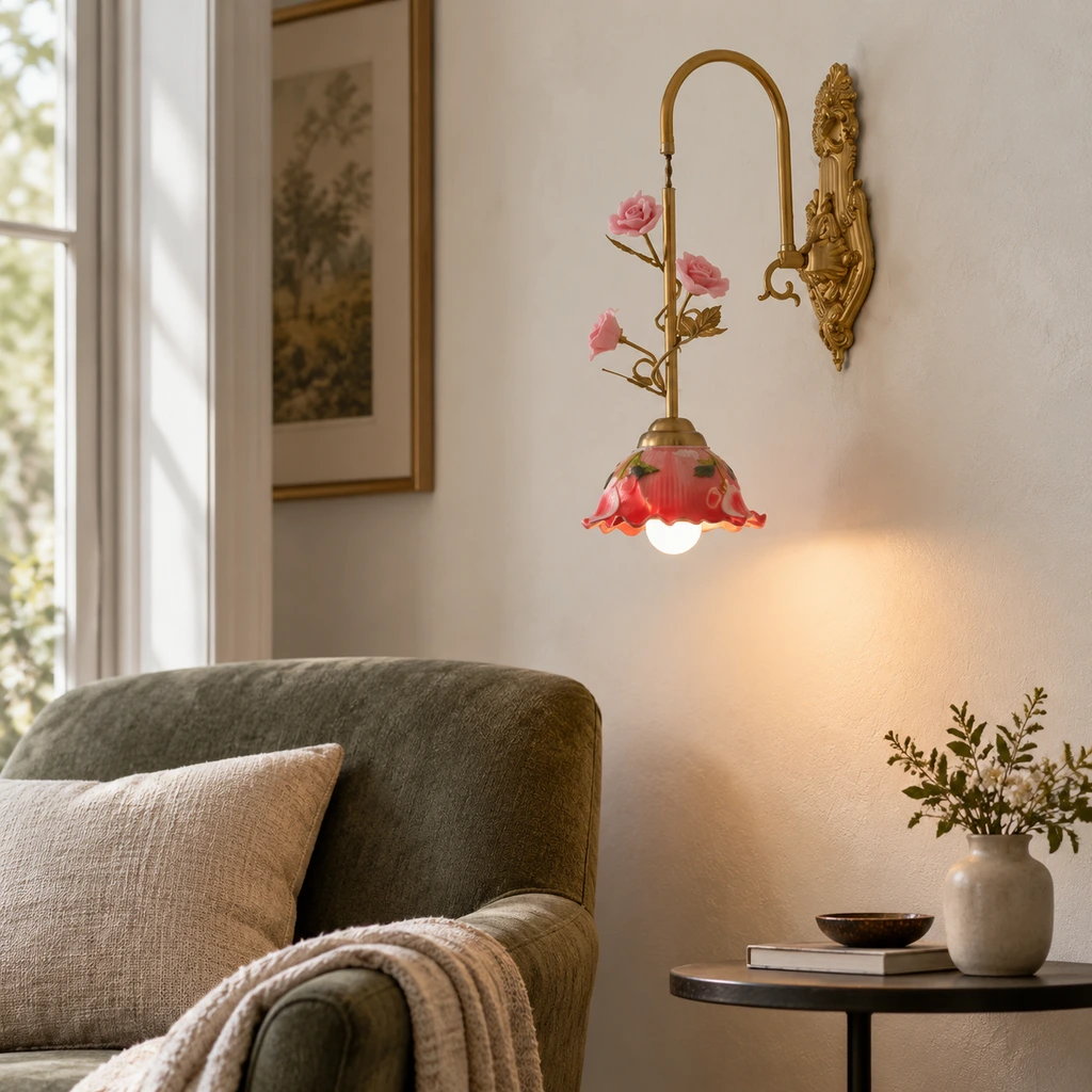 Odette wall sconce beside a moss-grey lounge chair