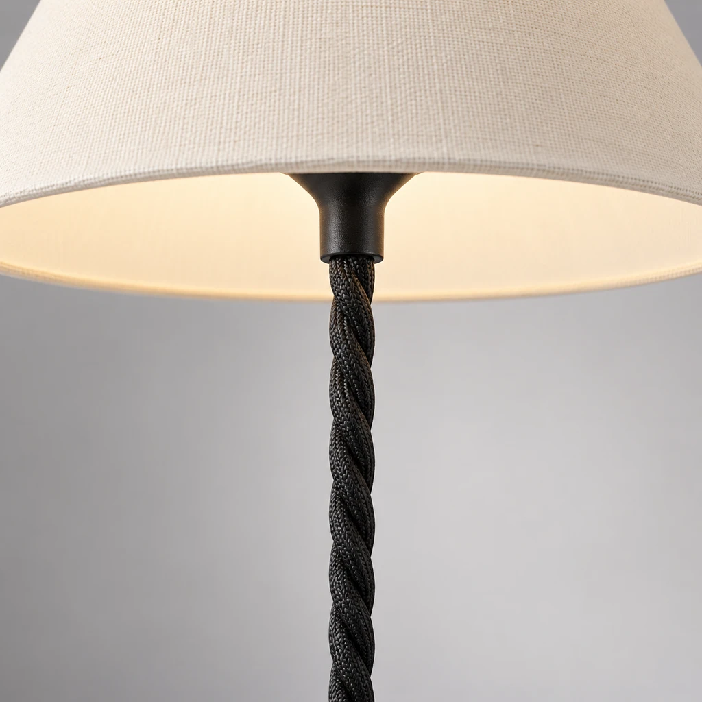 Close detail of Sage matte black stem and braided cord