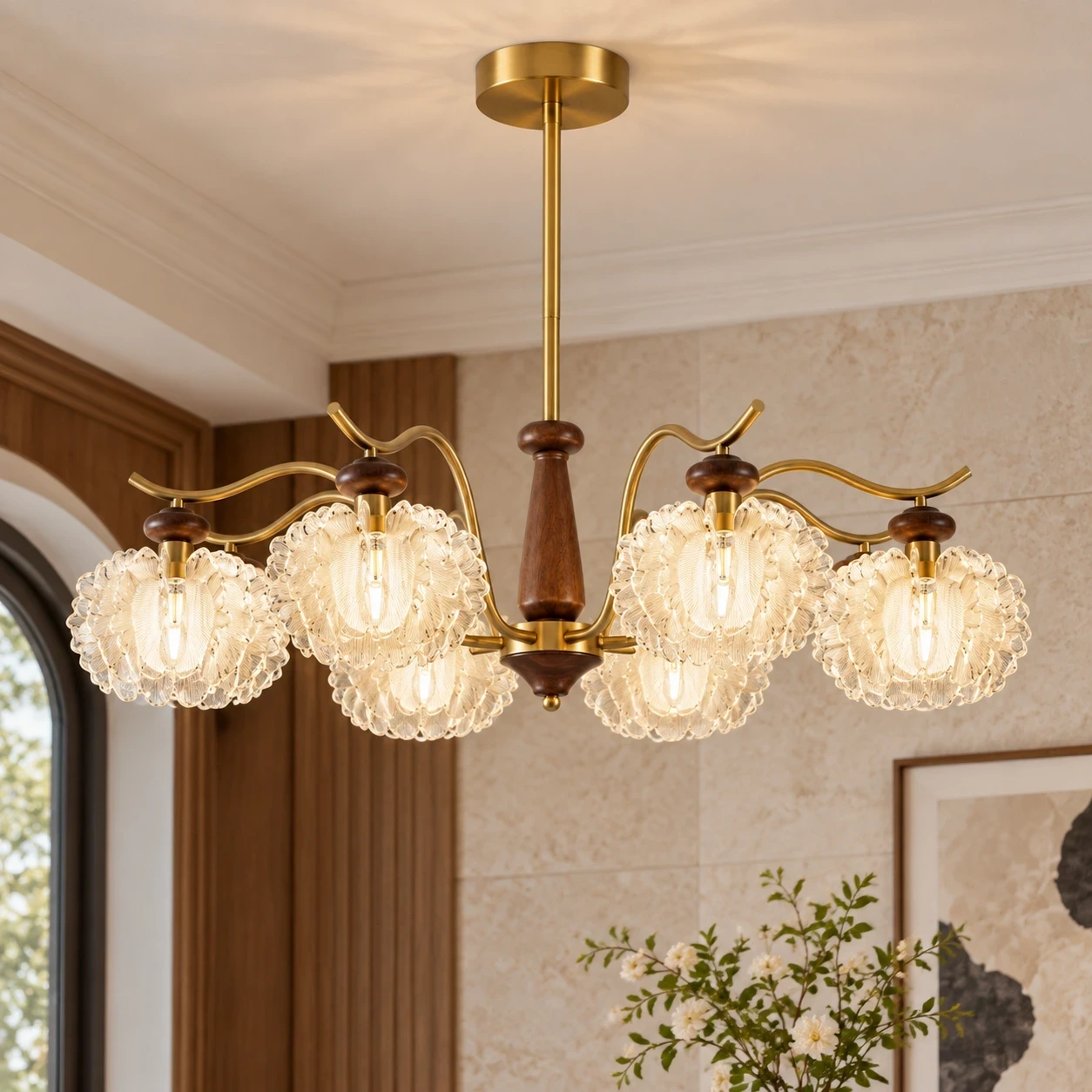 Wushlp Vintage Petal Acrylic Branch Chandelier in a corridor