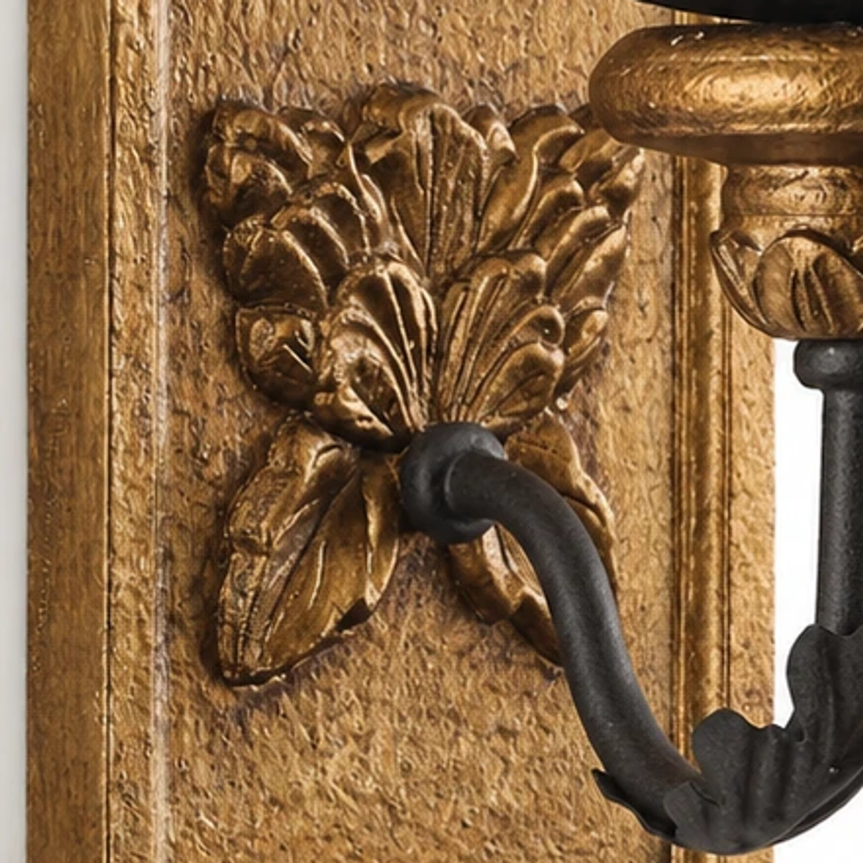 Close detail of carved solid-wood backplate