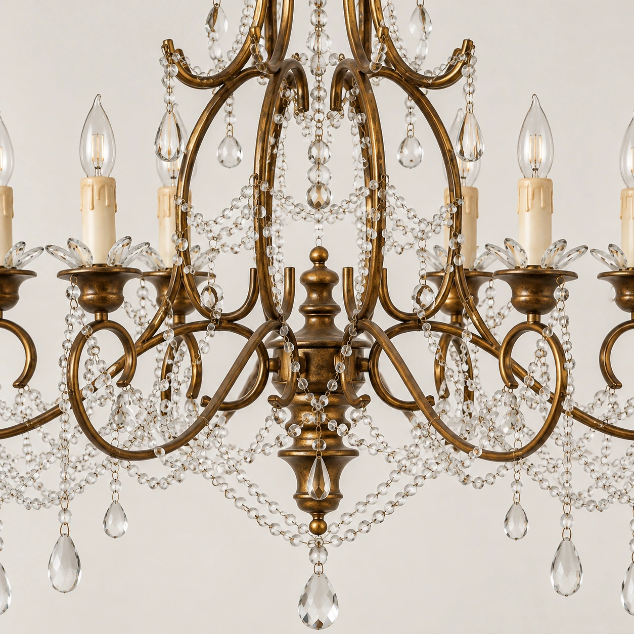 Aged-gold iron scrollwork detail