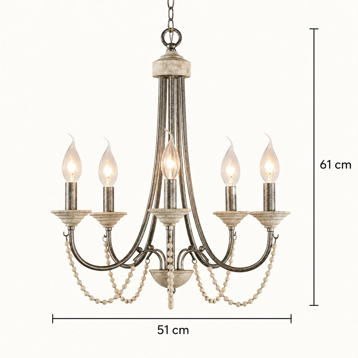 Verified antique gold six-light dimensions: 51 cm diameter and 61 cm height