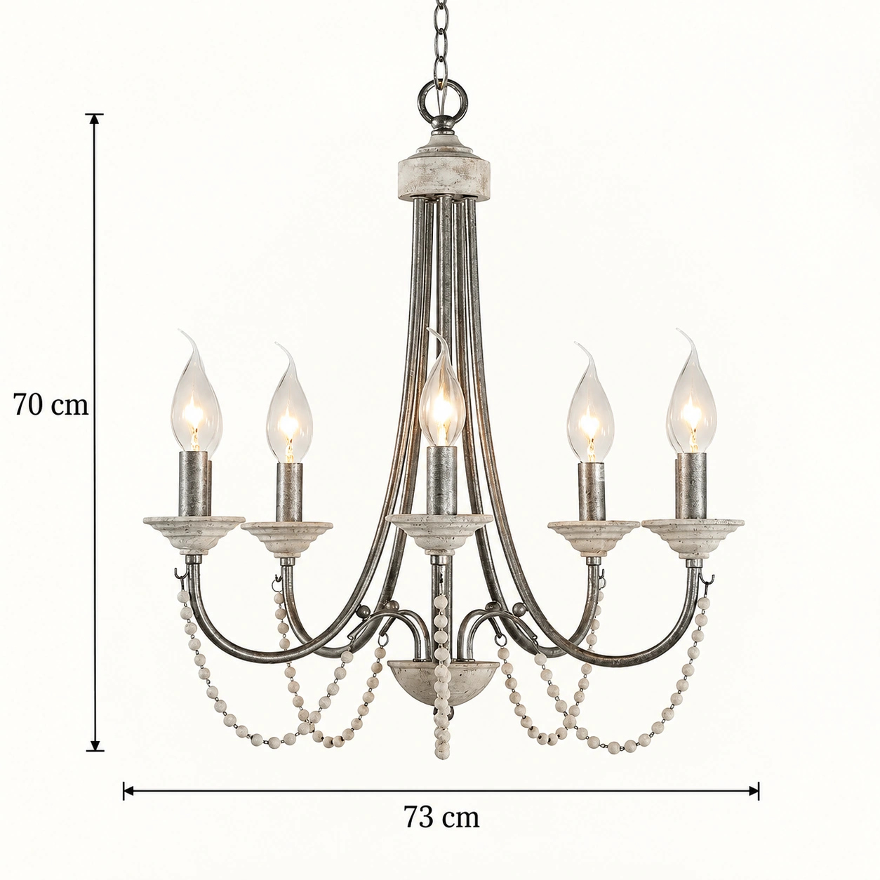 Verified antique silver eight-light dimensions: 73 cm diameter and 70 cm height