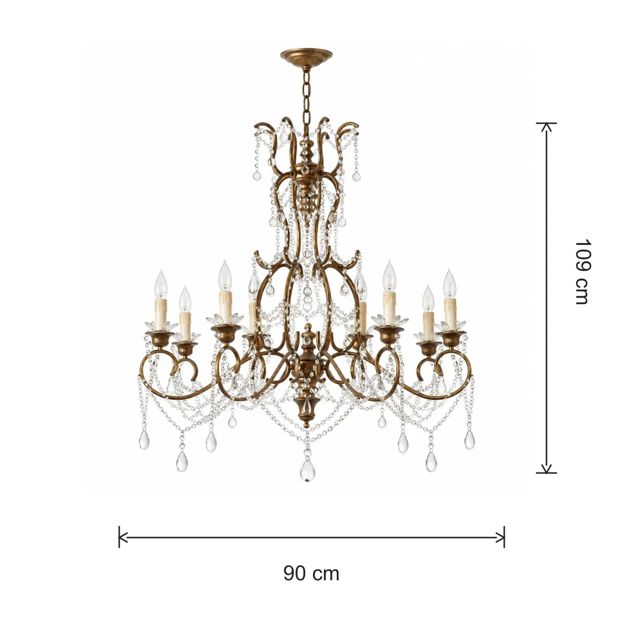 Chandelier diameter 90 centimeters and fixture height 109 centimeters