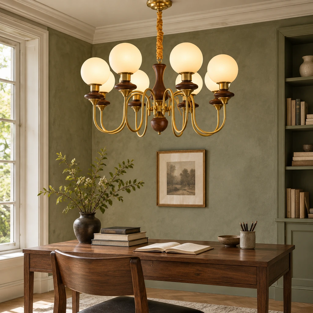Evelyn chandelier above a dining table