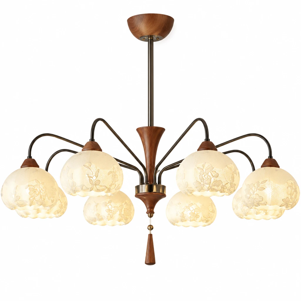 Elowen fabric and wood chandelier on white