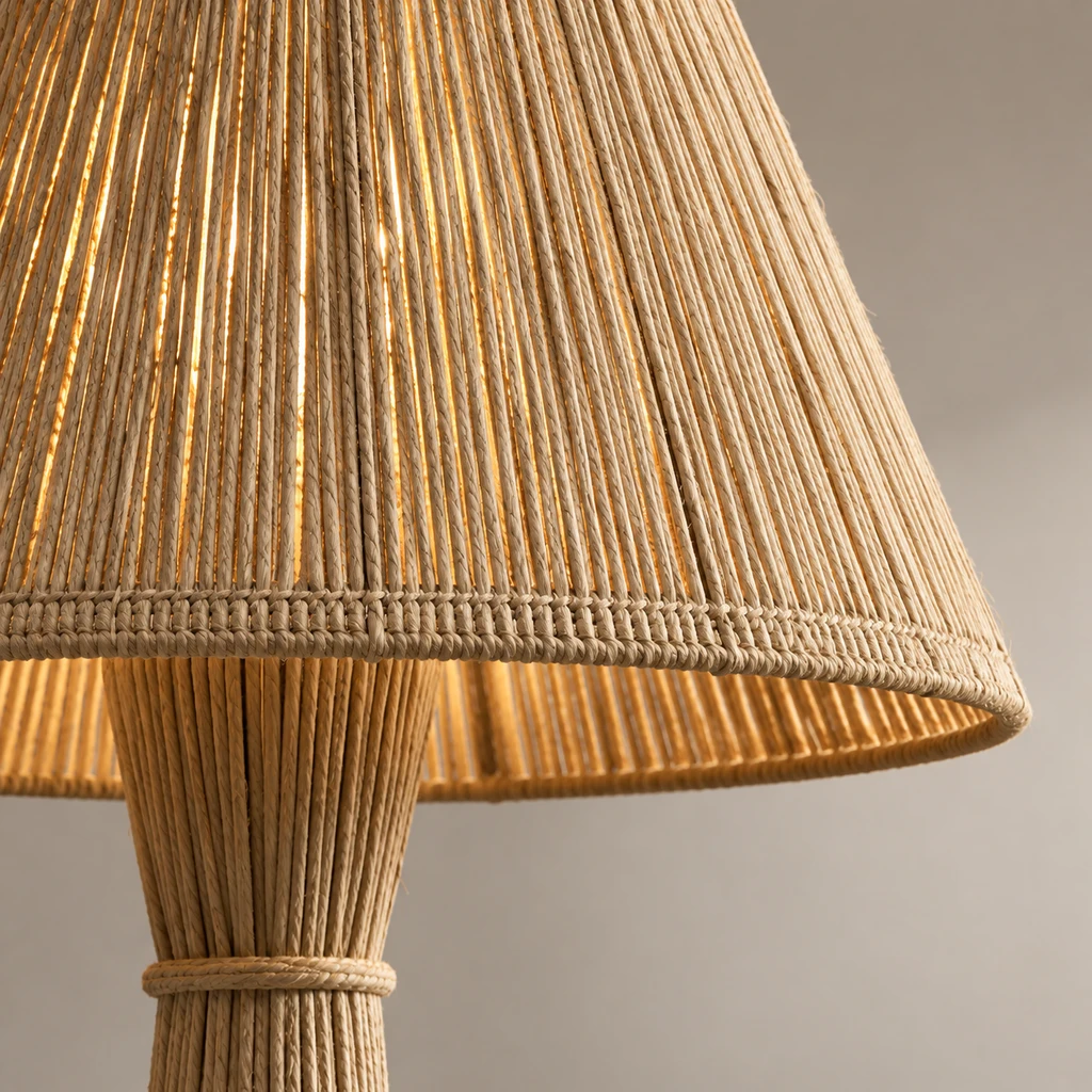 Close detail of Dahlia woven grass-rope shade texture