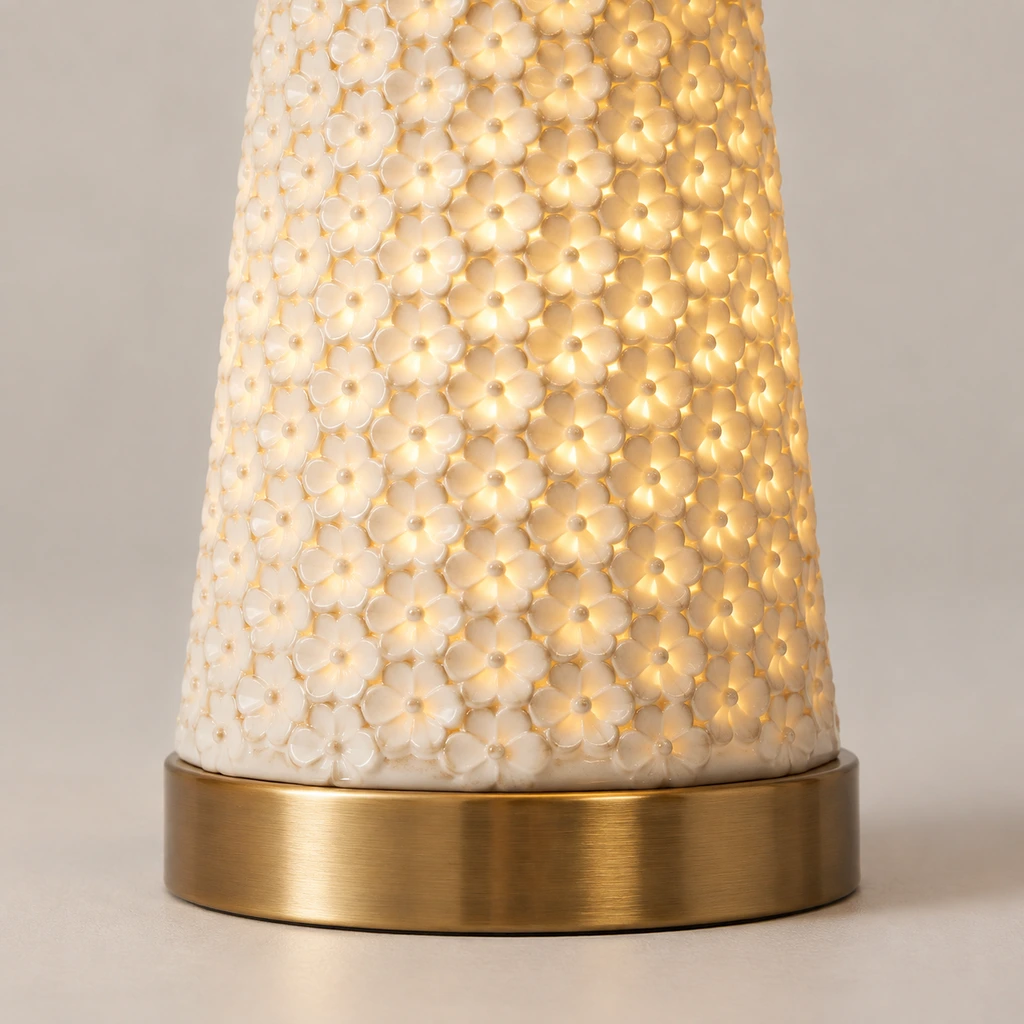 Close detail of the textured tapered ceramic vessel