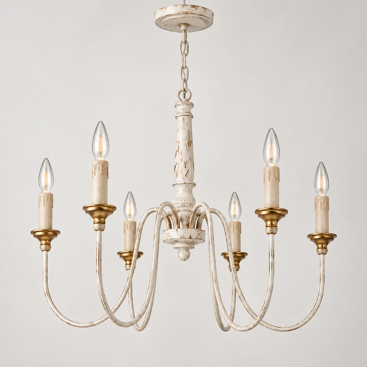 Detail of the turned wood chandelier column
