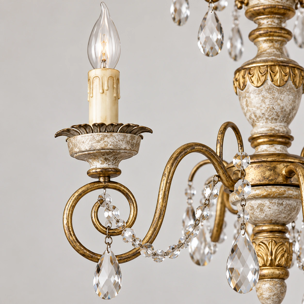 Candle-style holder and metal cup detail