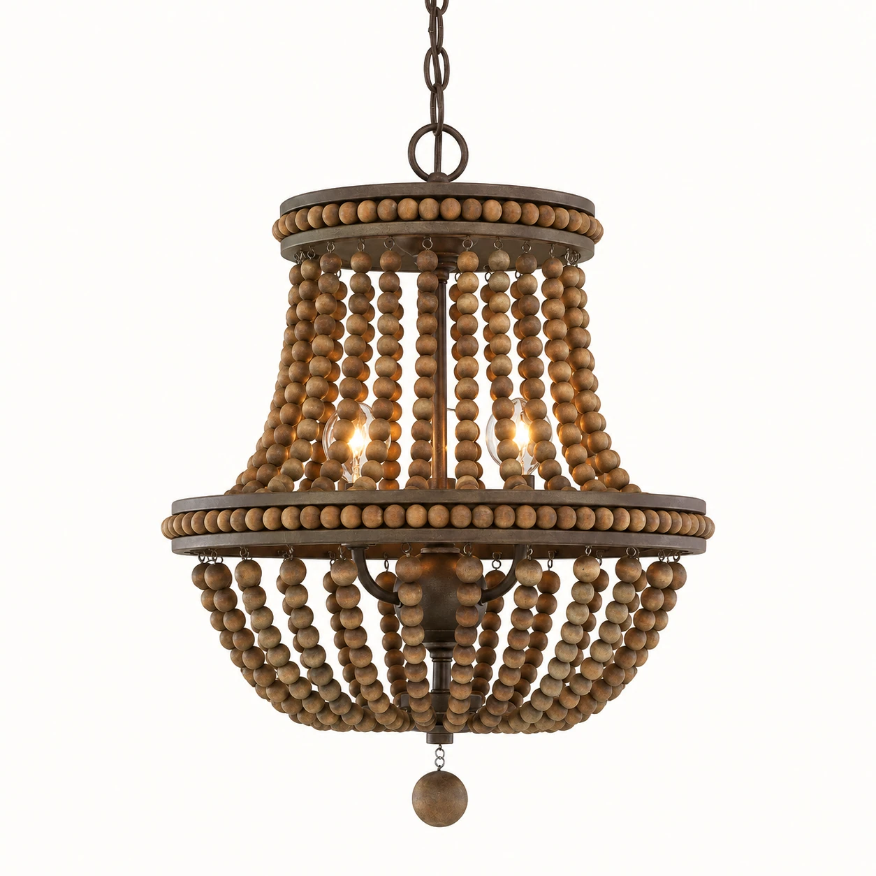 Nora small smoked wood bead chandelier