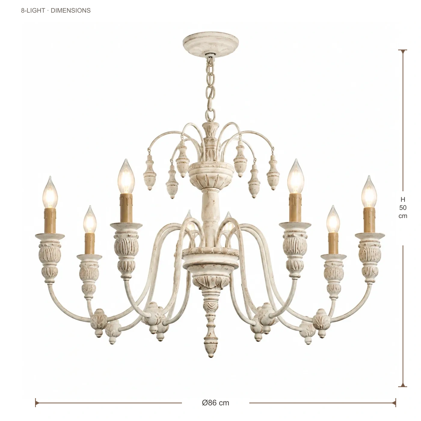 Eight-light chandelier dimensions