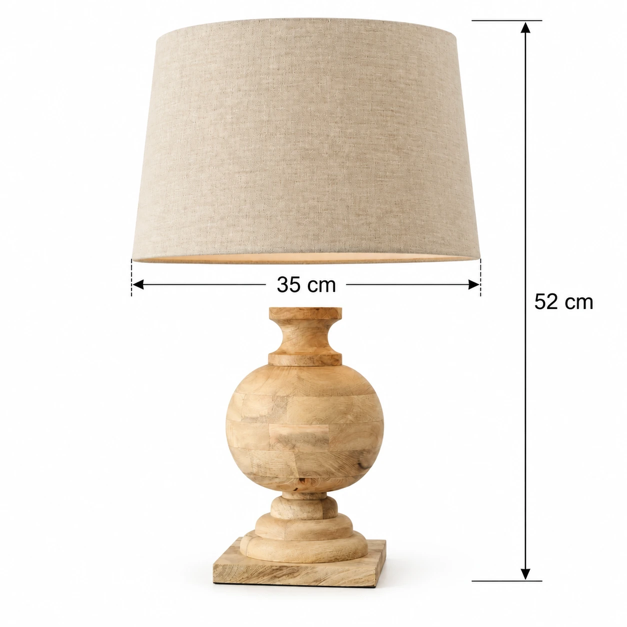 Table lamp overall height 52 cm and shade diameter 35 cm