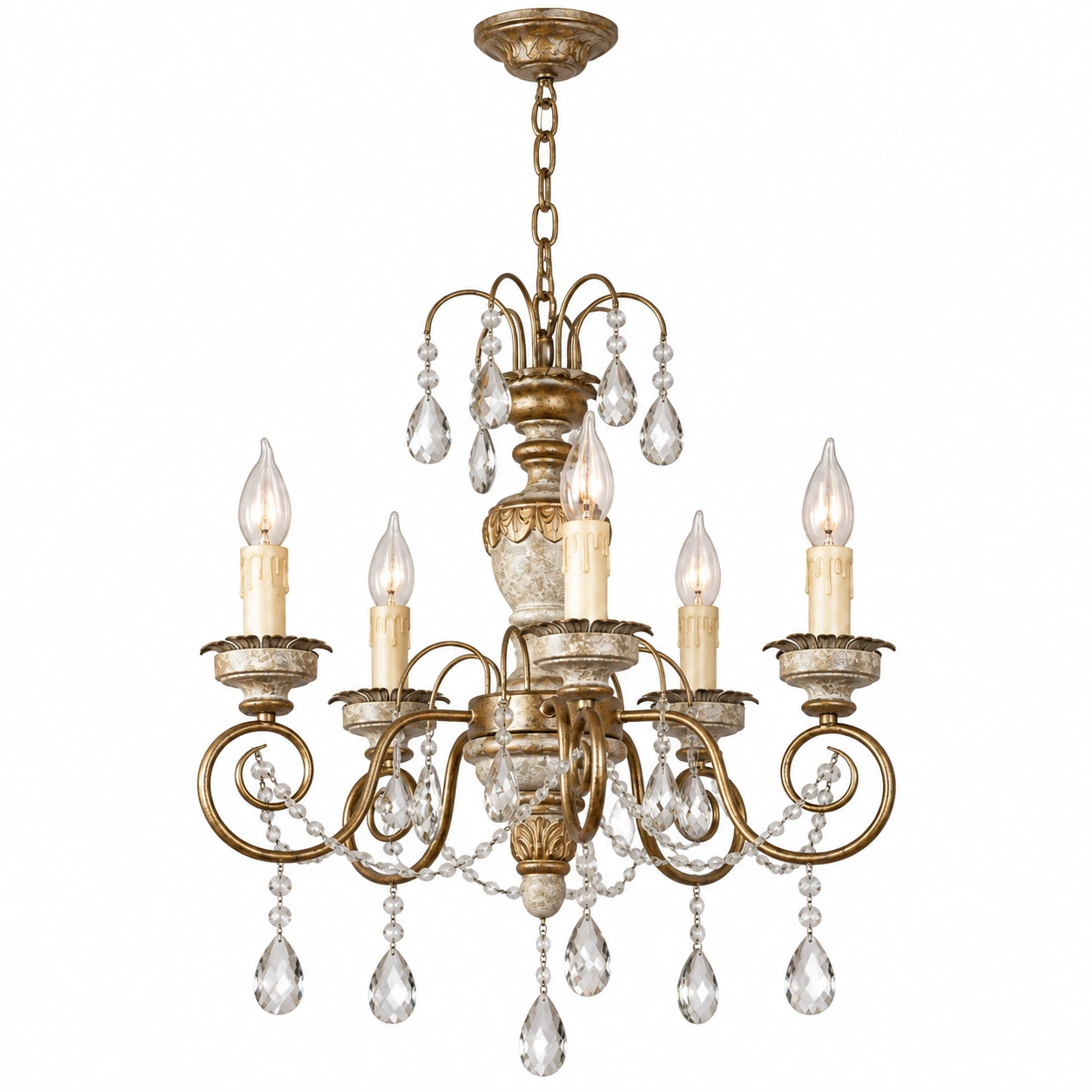 Aged-gold iron scrollwork detail