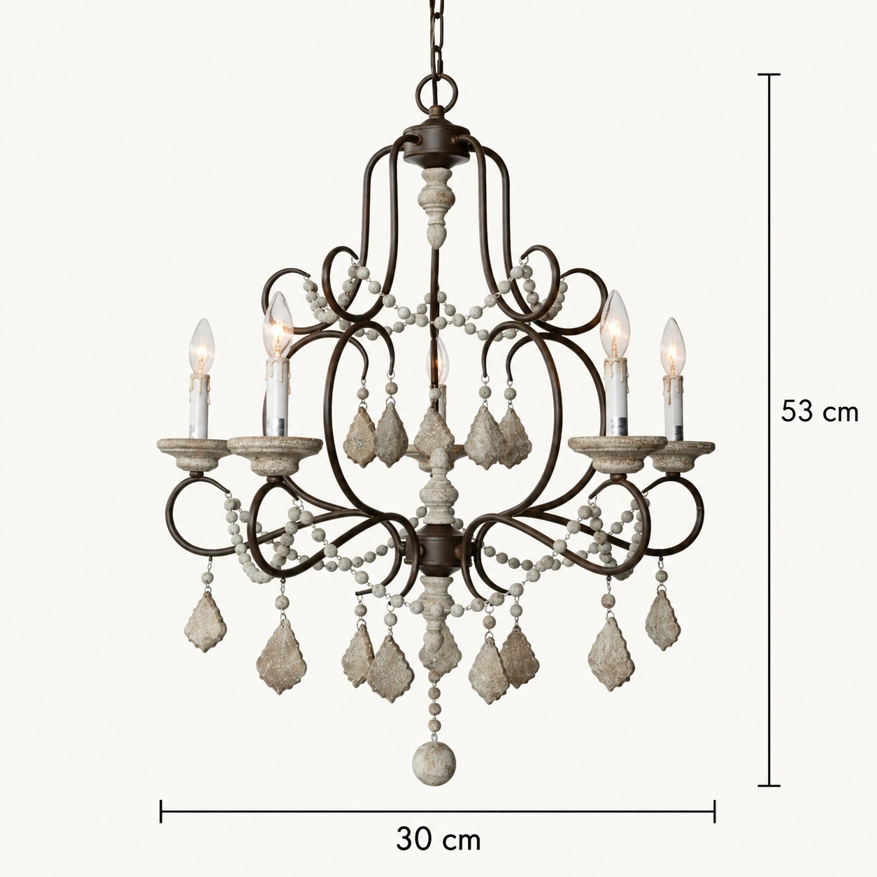Verified dimensions: 30 cm diameter and 53 cm height