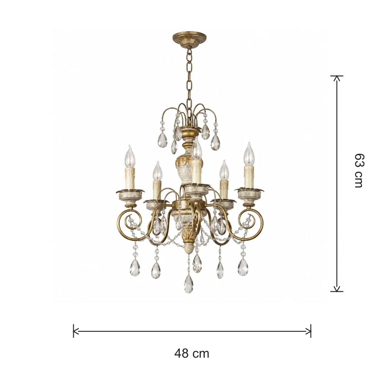 Chandelier diameter 48 centimeters and fixture height 63 centimeters
