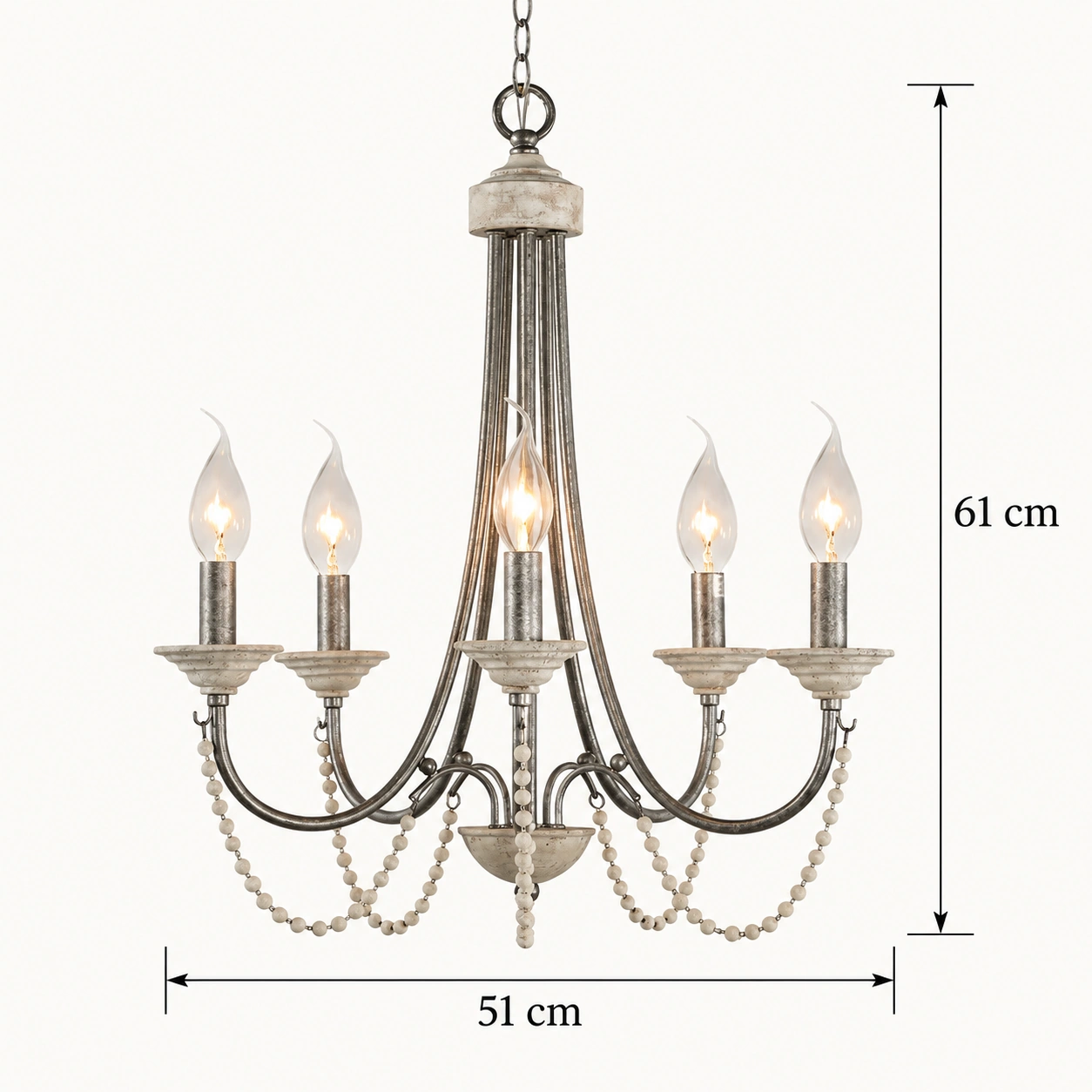 Verified antique silver six-light dimensions: 51 cm diameter and 61 cm height