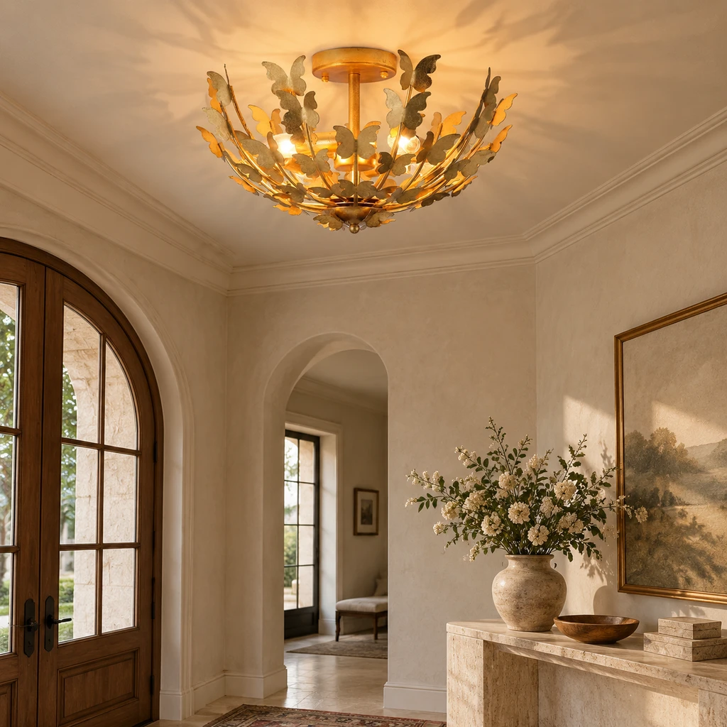 Elena butterfly ceiling light above a French vintage console