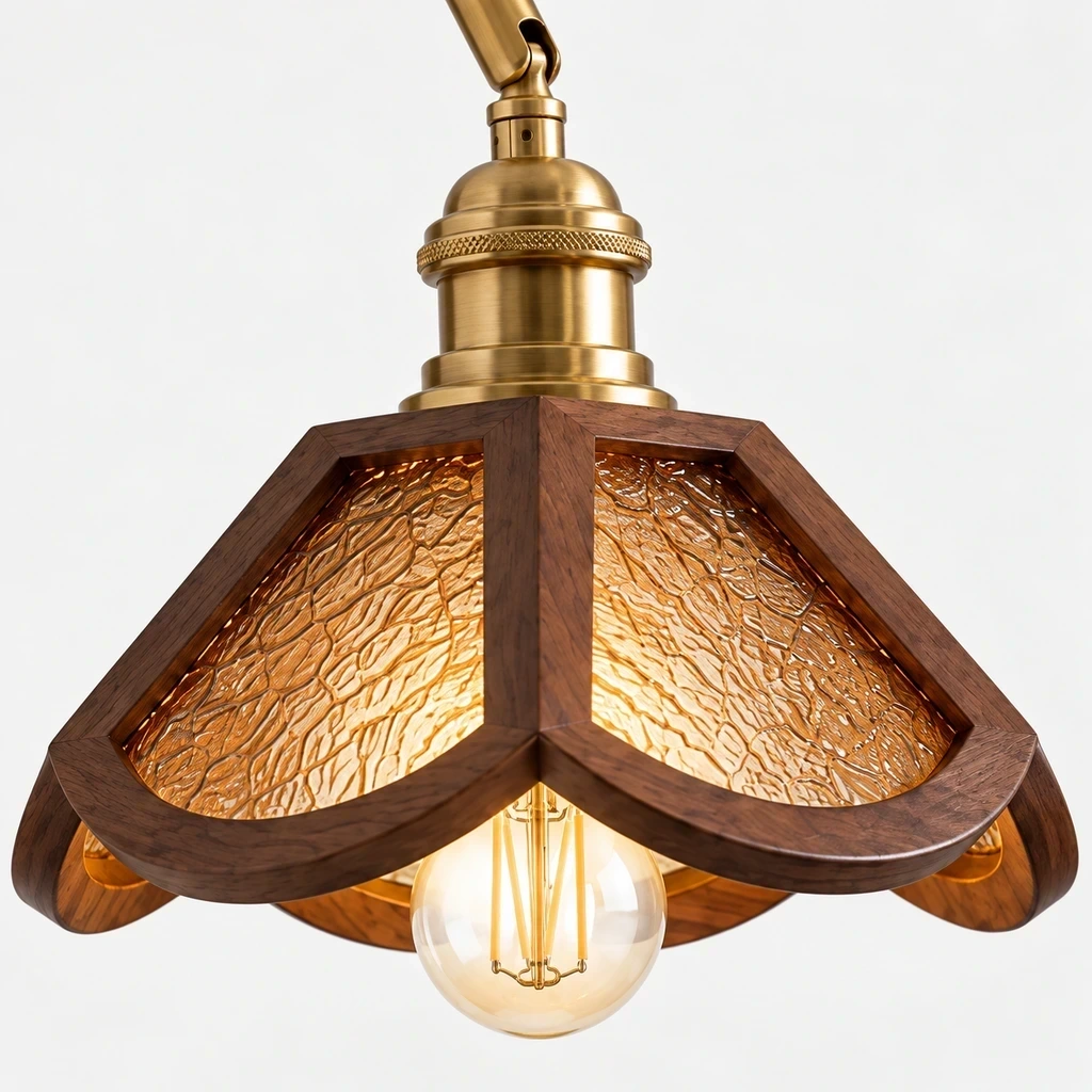 Close view of the wood-framed textured shade panels