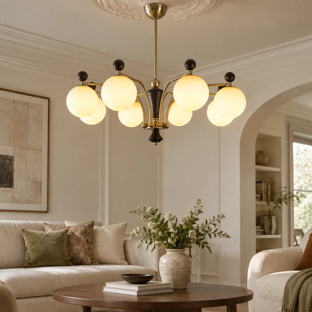 Julian chandelier in a restrained living room