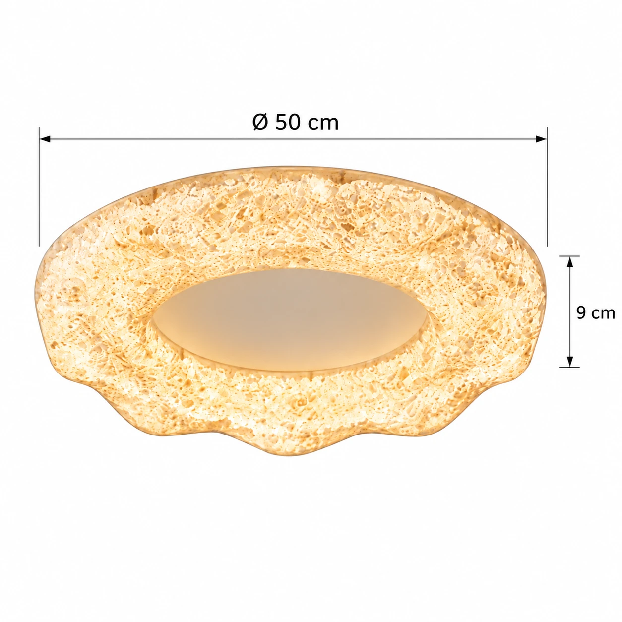 Clara ceiling light diagram showing 50 cm diameter and 9 cm body height